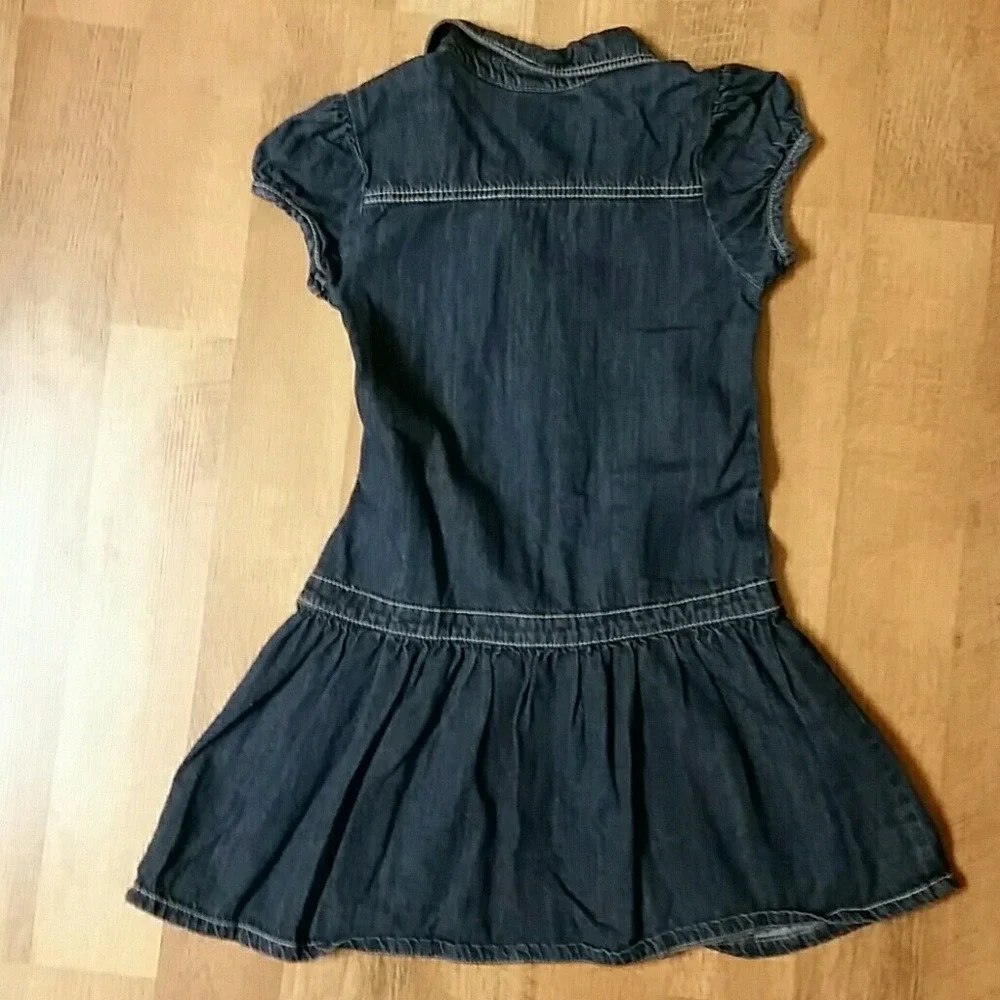 Gymboree Girls Denim Short Sleeve Embroidered Polka‎ Dot Snap Dress Size 9